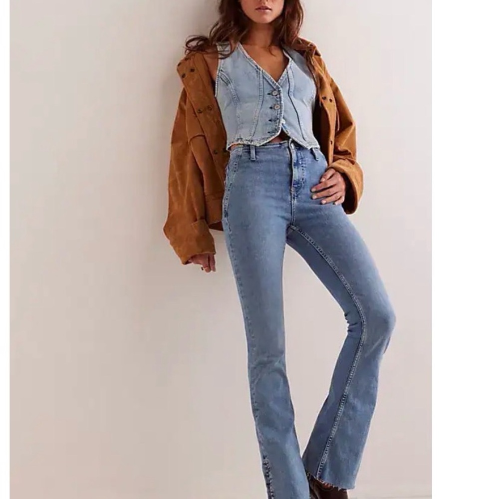 We The Free Level Up Slit Slim Flare Jeans - Hayley Blue